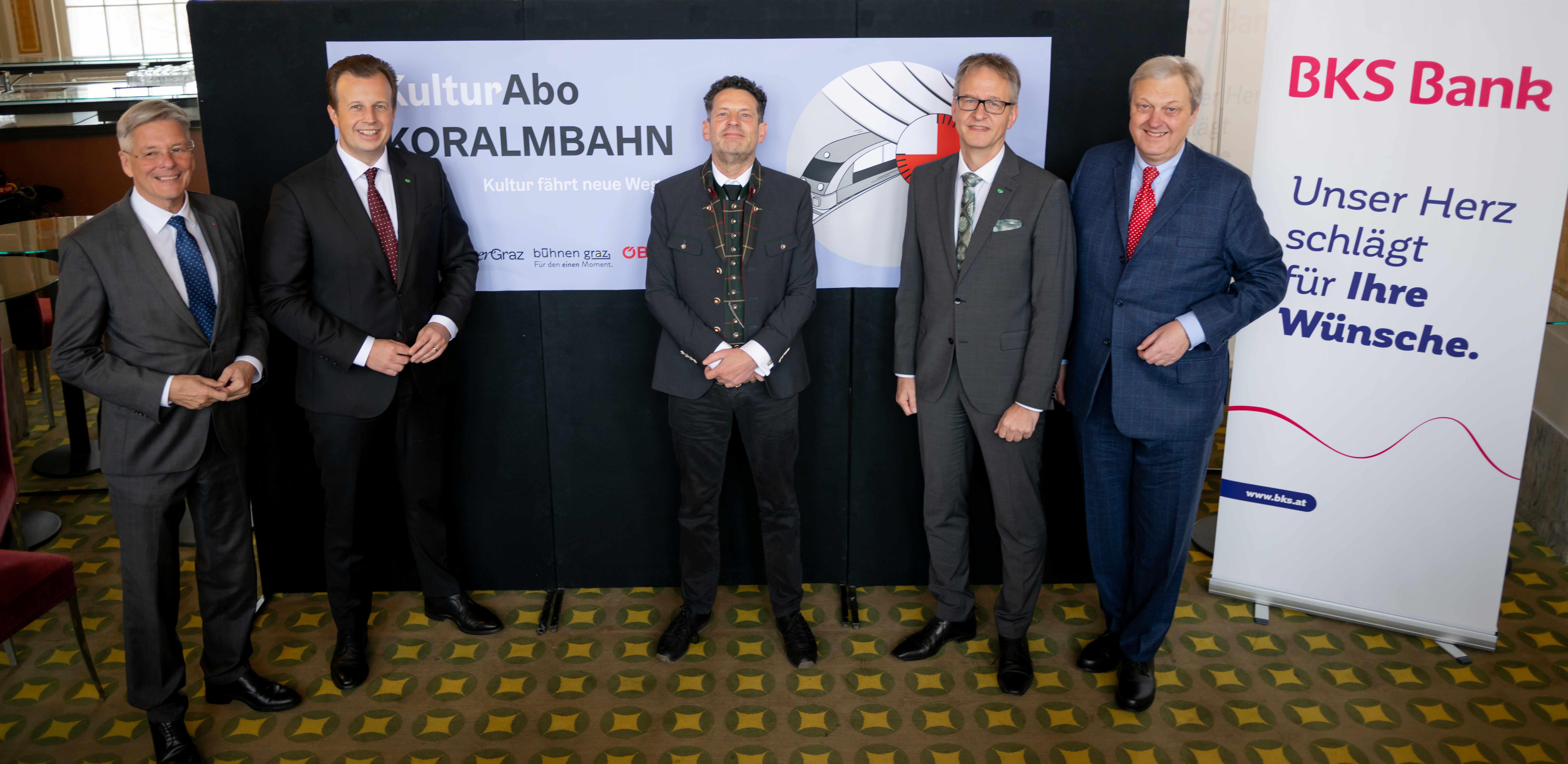 5 Personen präsentieren die neue Kultur-Initiative Kulturabo Koralmbahn